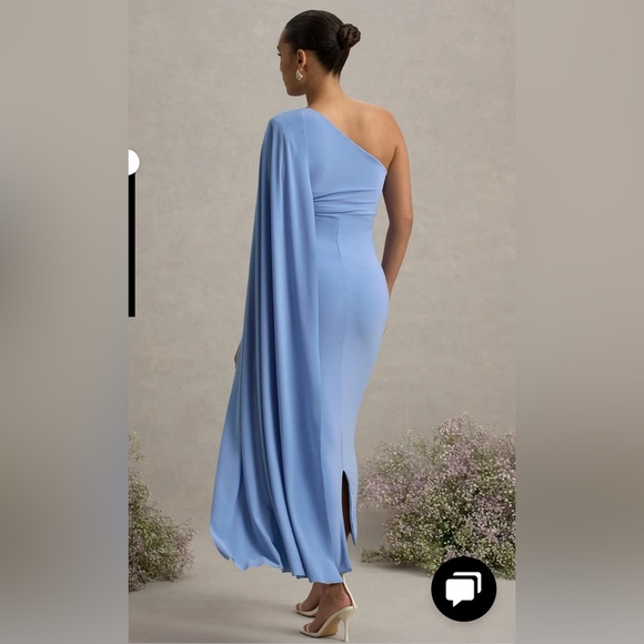 Elegant One-Shoulder Blue Maternity Dress - Picture 2 of 4